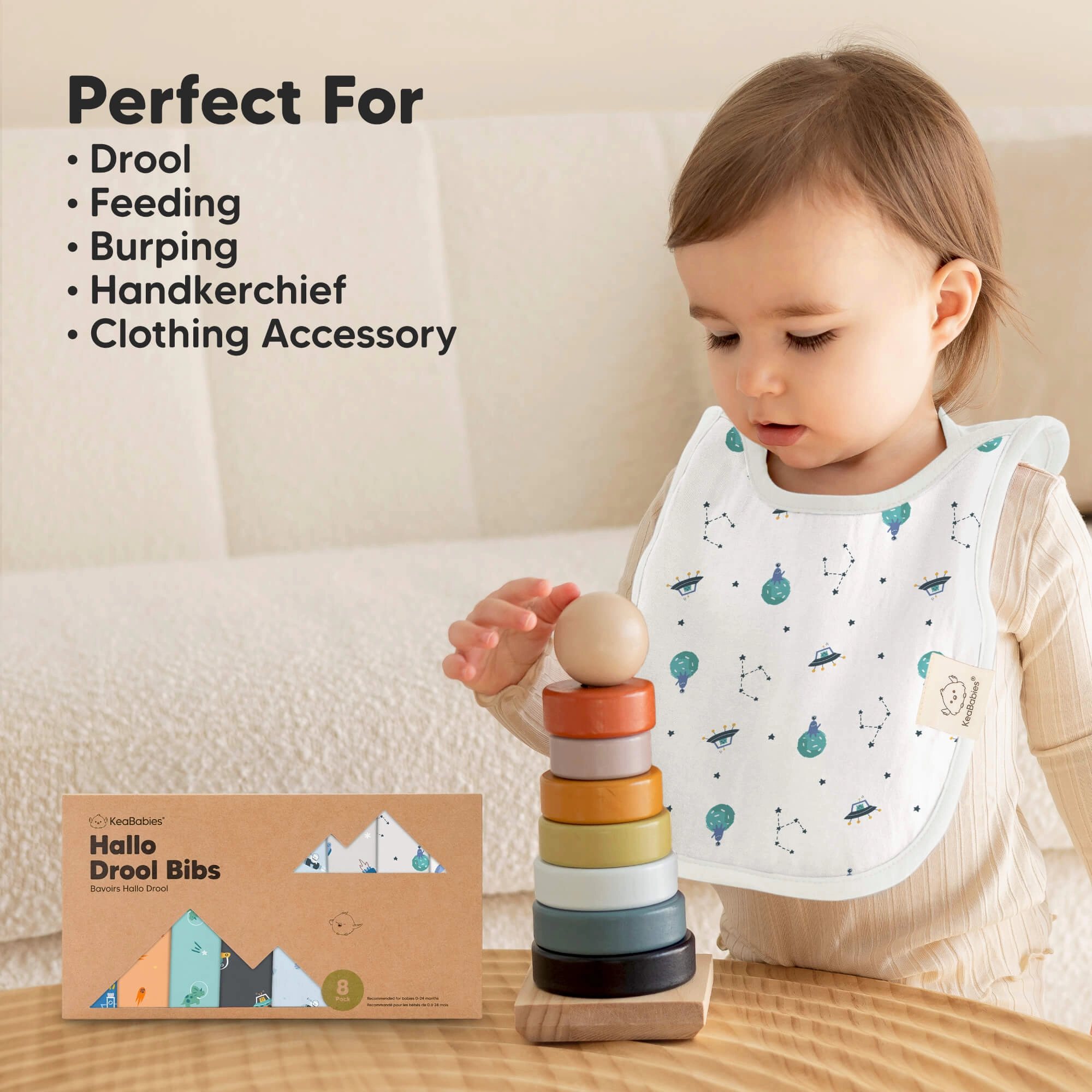 8-Pack Hallo Drool Bibs (Cosmo)
