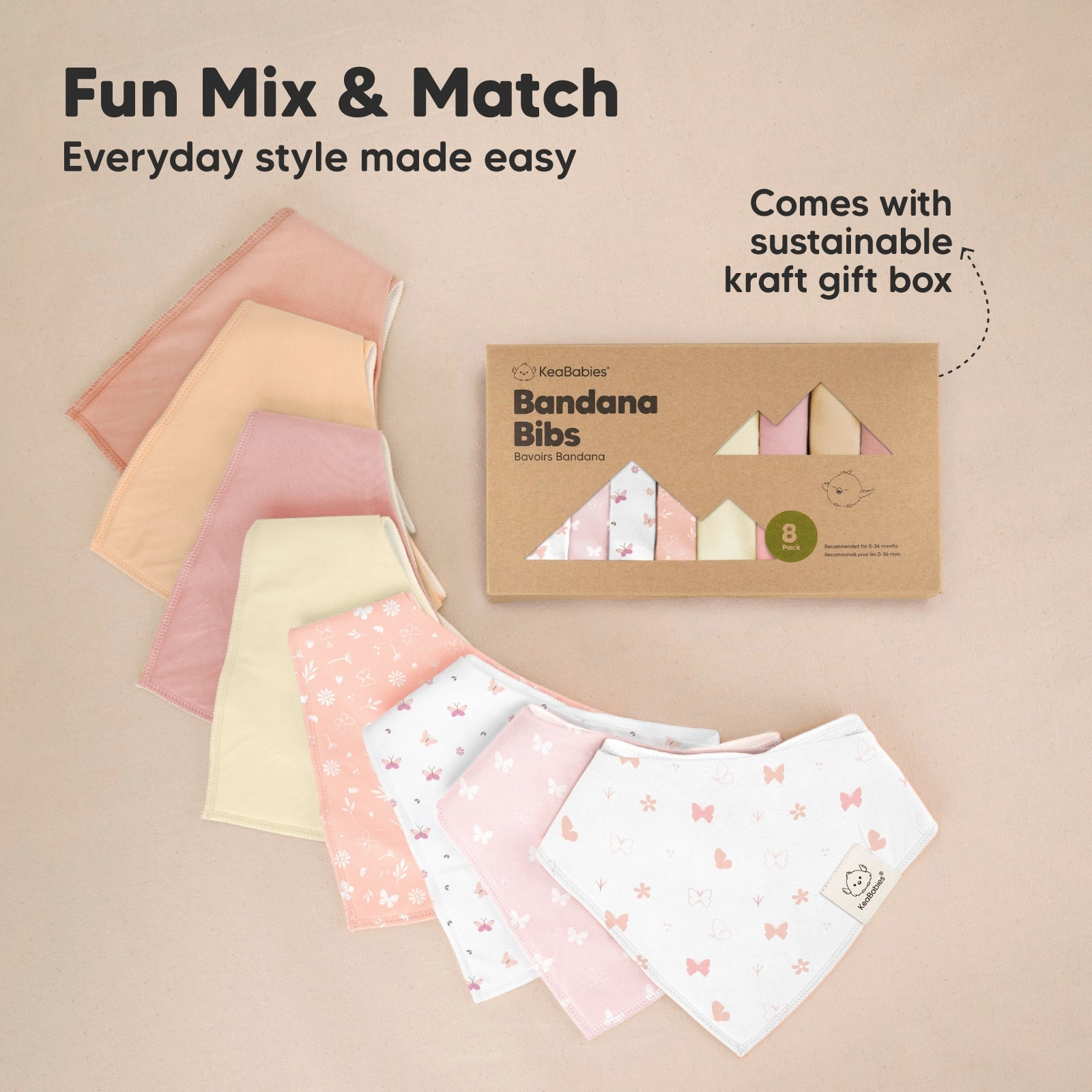 8-Pack Organic Bandana Bibs (Butterflies)