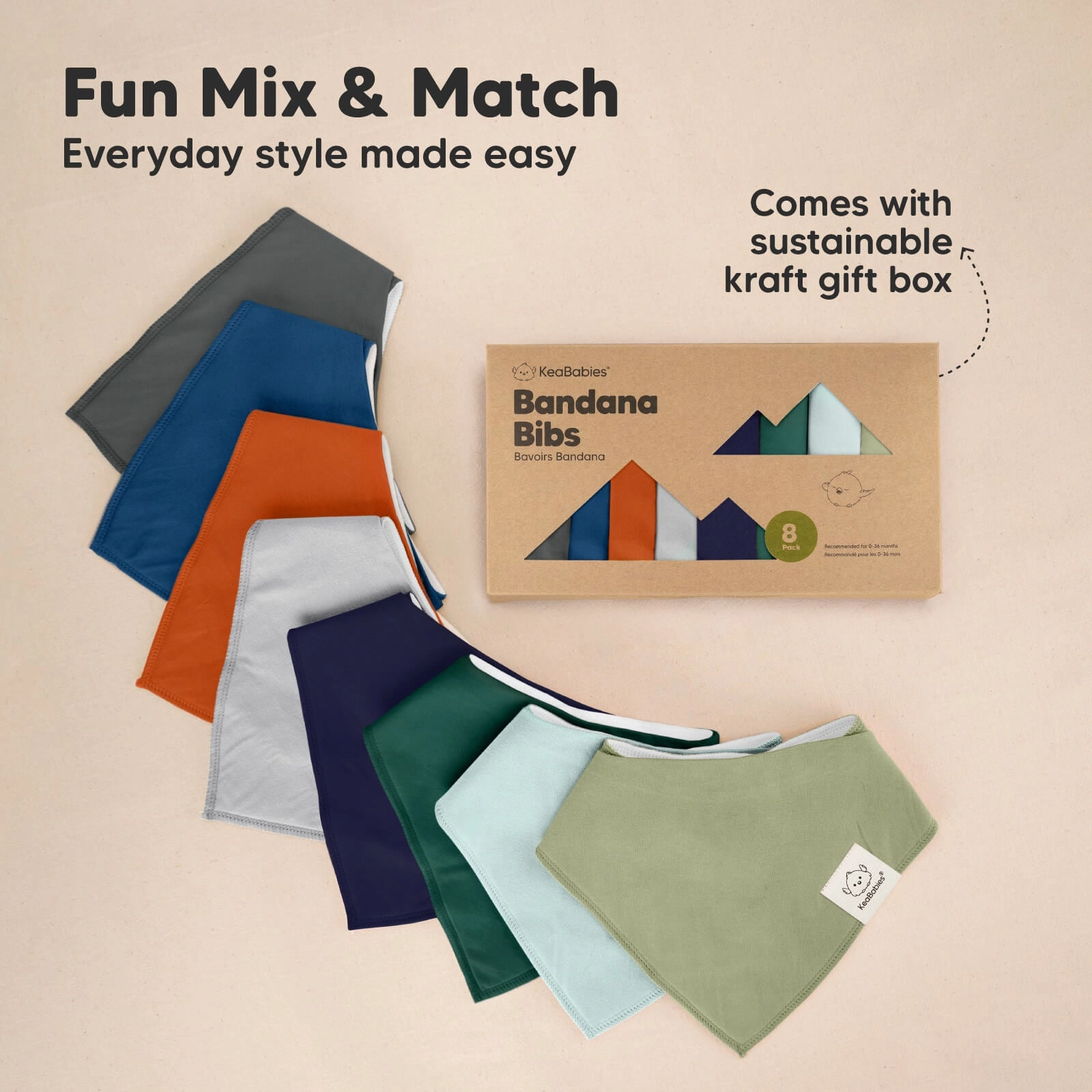 8-Pack Organic Bandana Bibs (Hunter)
