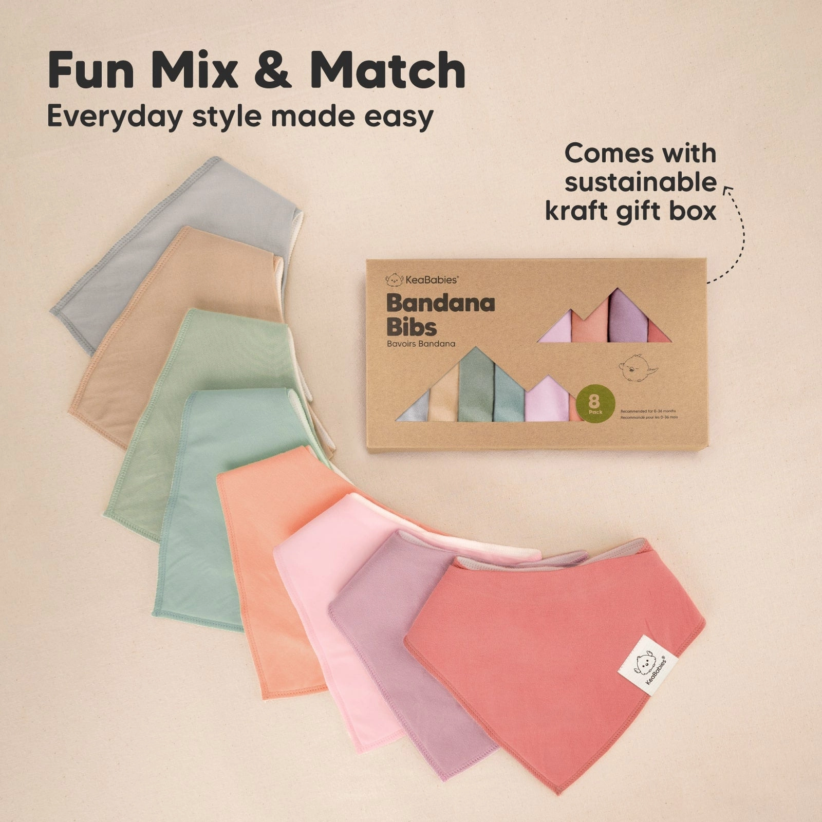 8-Pack Organic Bandana Bibs (Muted Pastel)