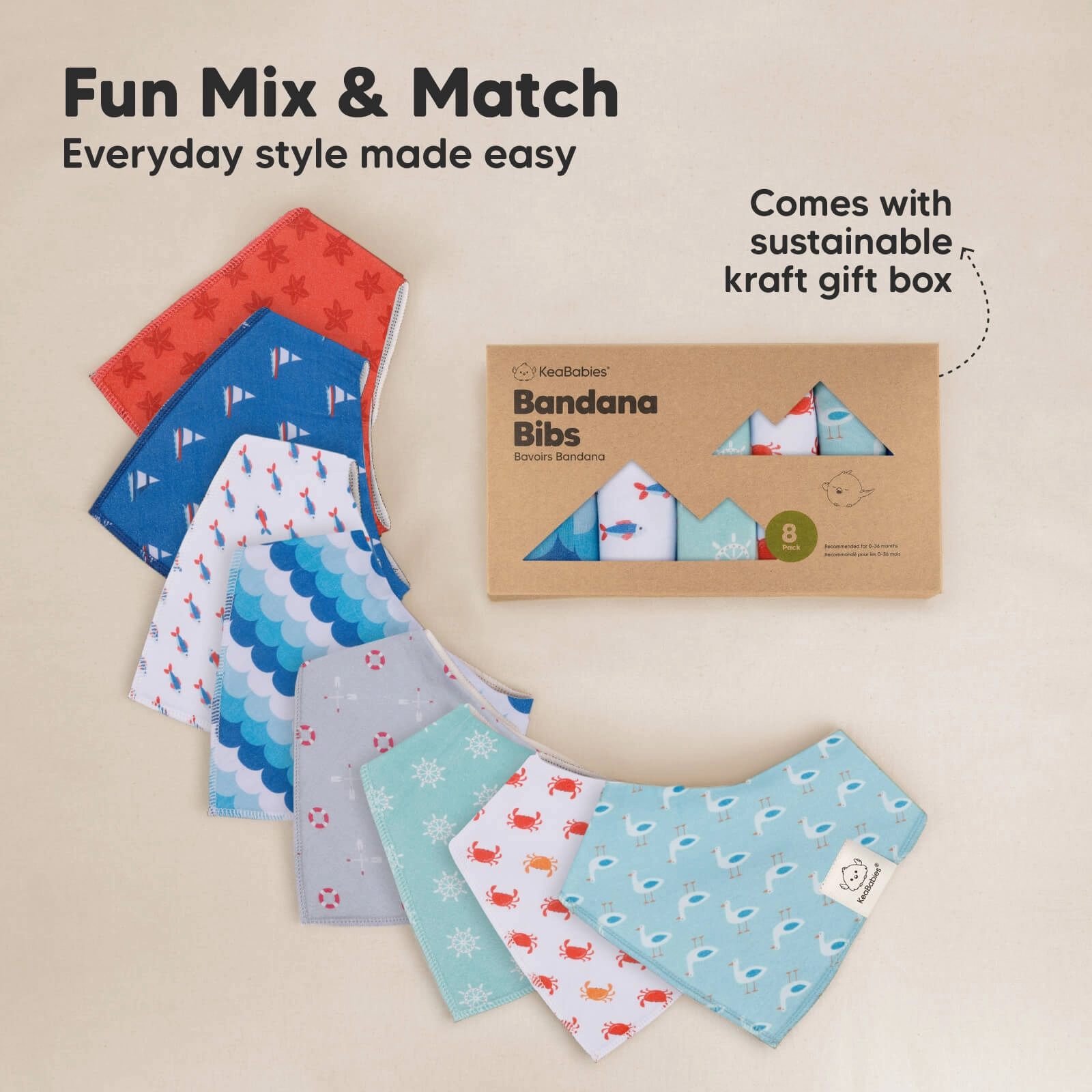 8-Pack Organic Bandana Bibs (Seaside)