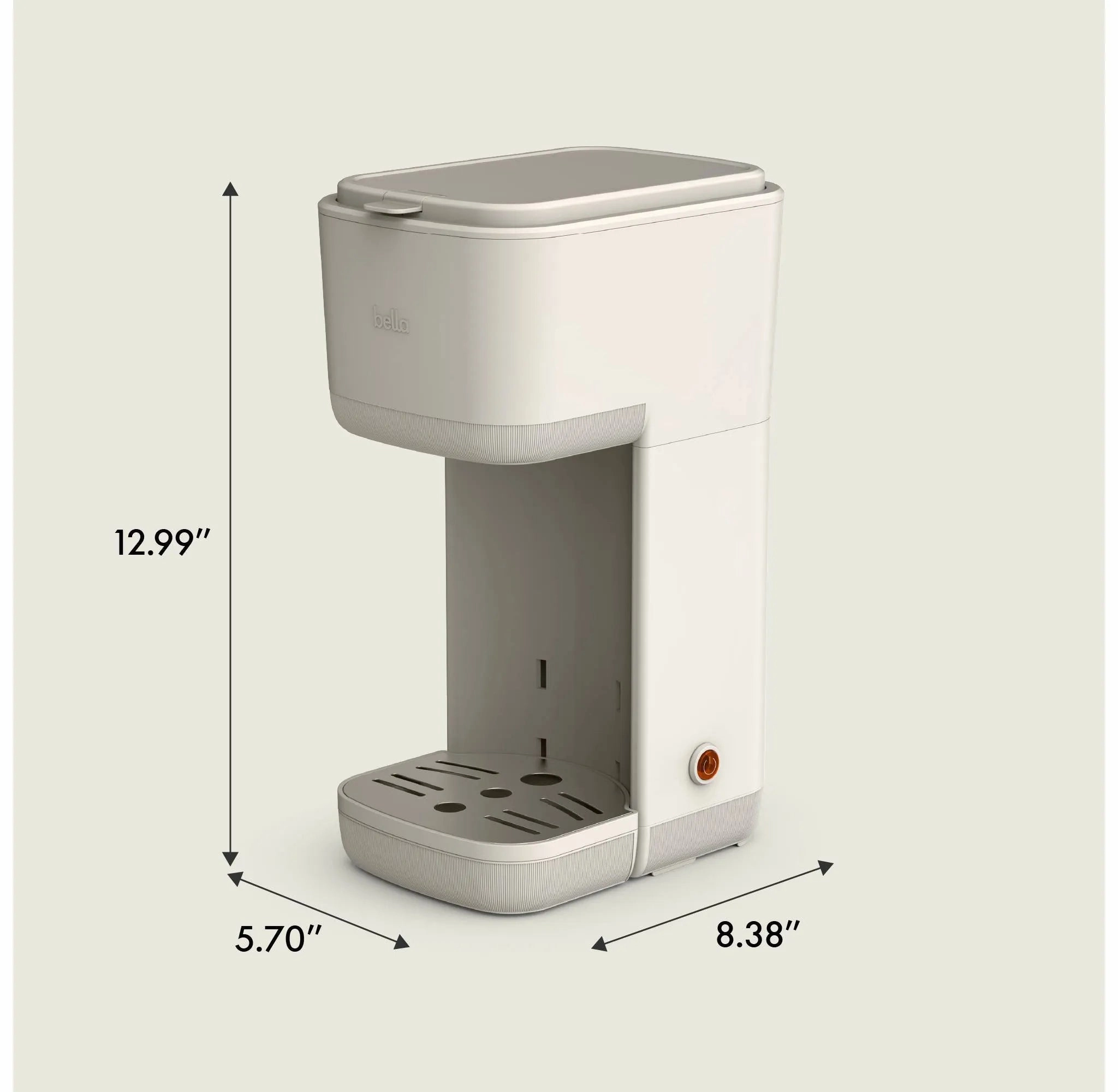 bella Single-Serve Coffee Maker Oatmilk: Drip Pod Coffee Maker, 14 oz Capacity, Automatic Shut-Off, Removable Drip Tray
