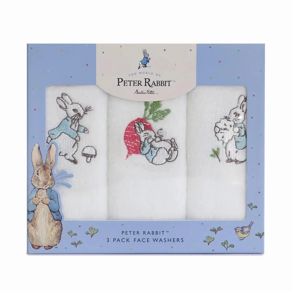 Bubba Blue Peter Rabbit New Adventure 3pk Face Washers Blue
