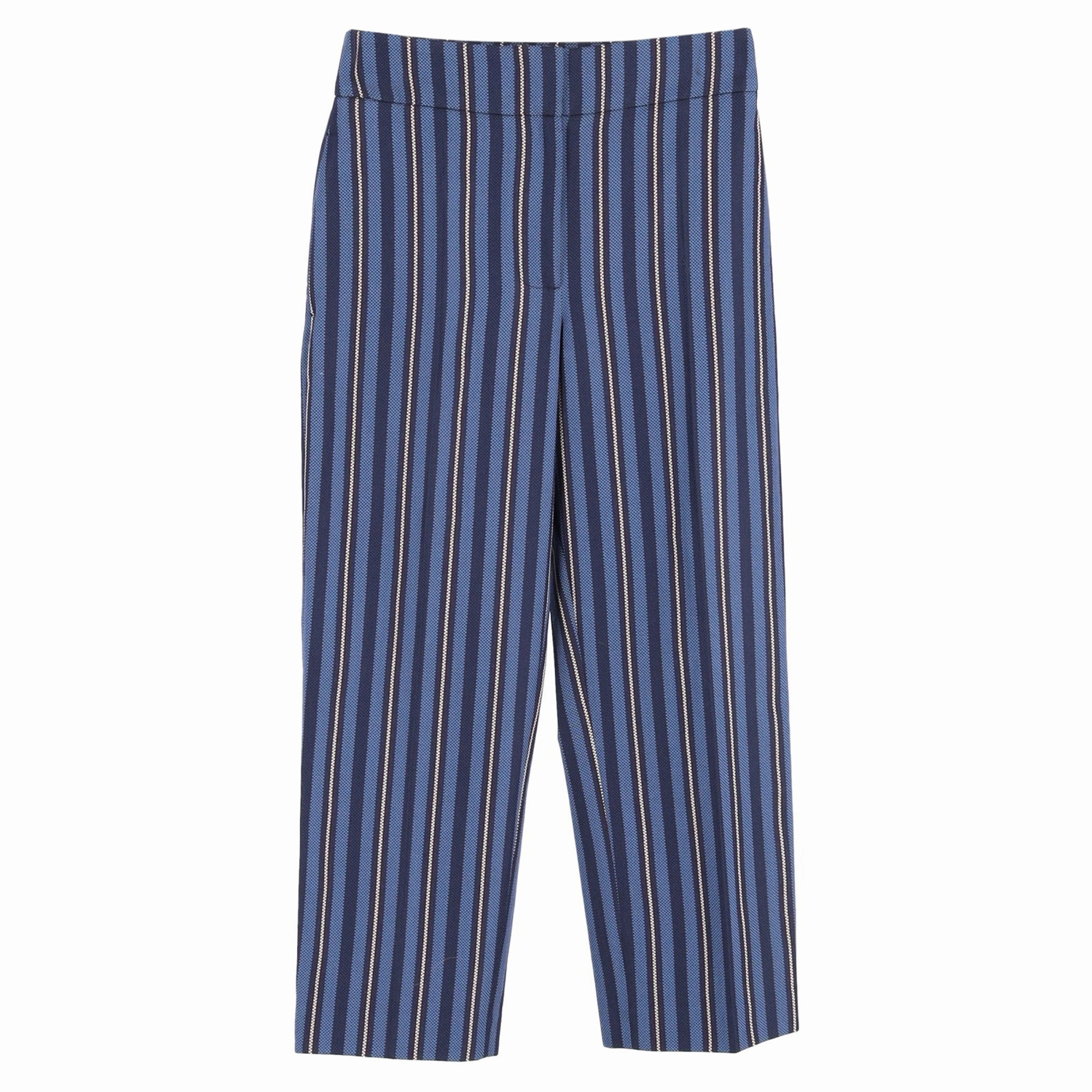 Burberry Striped Blend Cropped Trousers In Blue Wool
