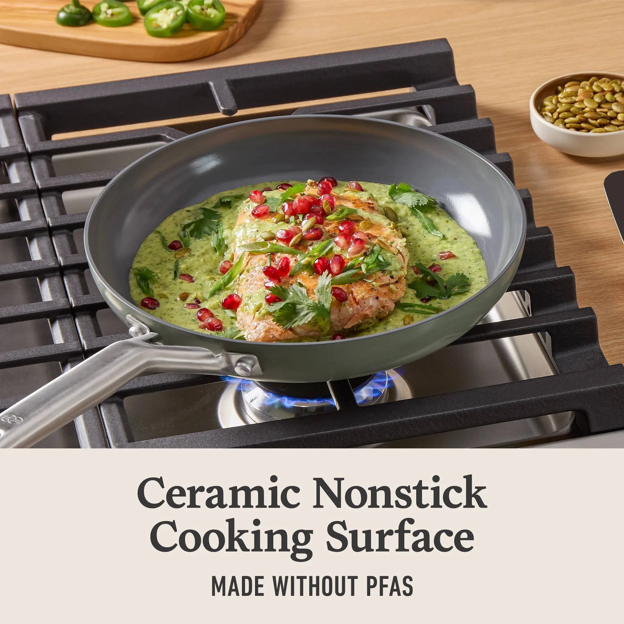 Ceramic Fry Pan Combo Silver Ash: Nonstick, Anodized Aluminum, Oven & Dishwasher Safe, 8" Diameter, 2-Piece Set