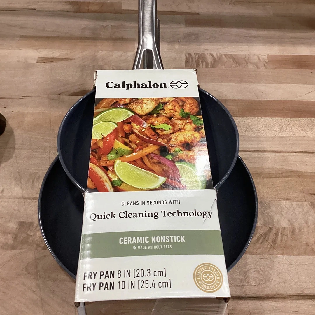 Ceramic Fry Pan Combo Silver Ash: Nonstick, Anodized Aluminum, Oven & Dishwasher Safe, 8" Diameter, 2-Piece Set