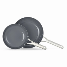 Ceramic Fry Pan Combo Silver Ash: Nonstick, Anodized Aluminum, Oven & Dishwasher Safe, 8" Diameter, 2-Piece Set