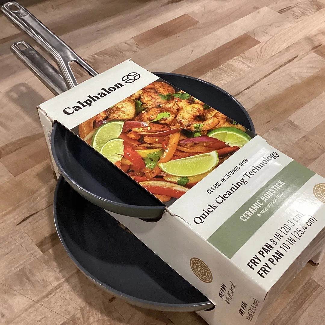 Ceramic Fry Pan Combo Silver Ash: Nonstick, Anodized Aluminum, Oven & Dishwasher Safe, 8" Diameter, 2-Piece Set