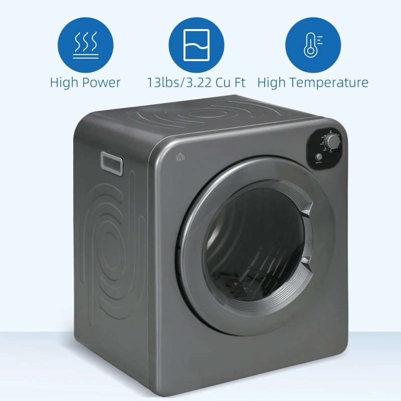 Compact Laundry Dryer 1300W Front Load Electric Dryer - Gray