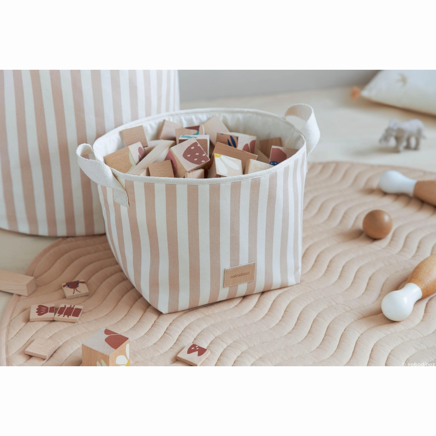 Django Toy Basket - Taupe Stripes/Natural