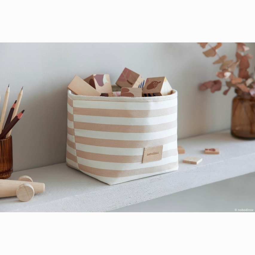Django Toy Basket - Taupe Stripes/Natural