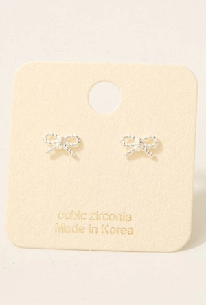 Gold / Silver Dipped Mini CZ Bow Stud Earrings