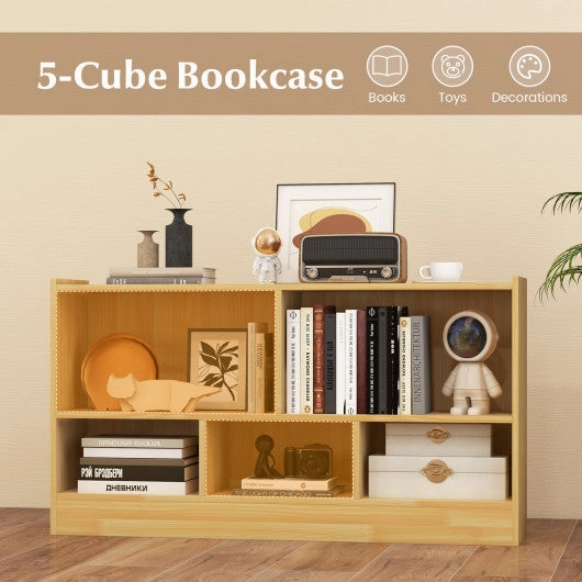 Kids 2-Shelf Bookcase 5-Cube Wood Toy Storage Cabinet Organizer-Beige