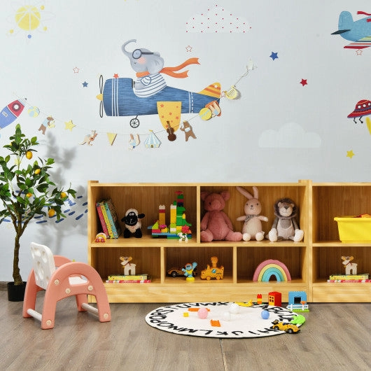 Kids 2-Shelf Bookcase 5-Cube Wood Toy Storage Cabinet Organizer-Beige