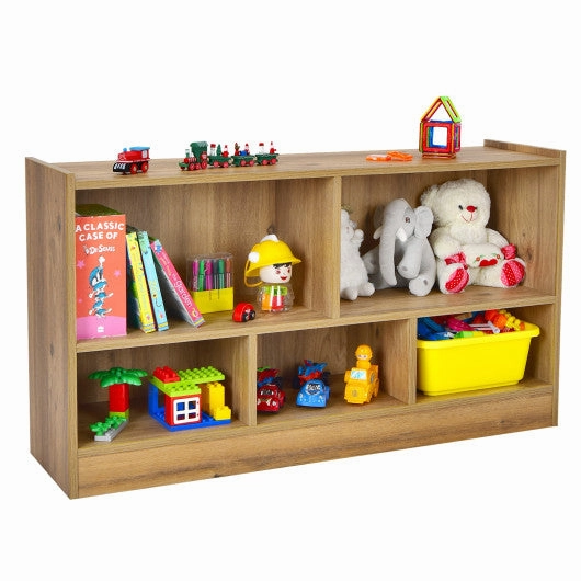 Kids 2-Shelf Bookcase 5-Cube Wood Toy Storage Cabinet Organizer-Natural