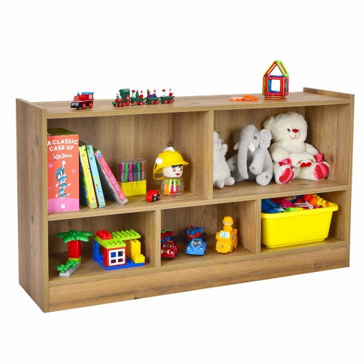 Kids 2-Shelf Bookcase 5-Cube Wood Toy Storage Cabinet Organizer-Natural