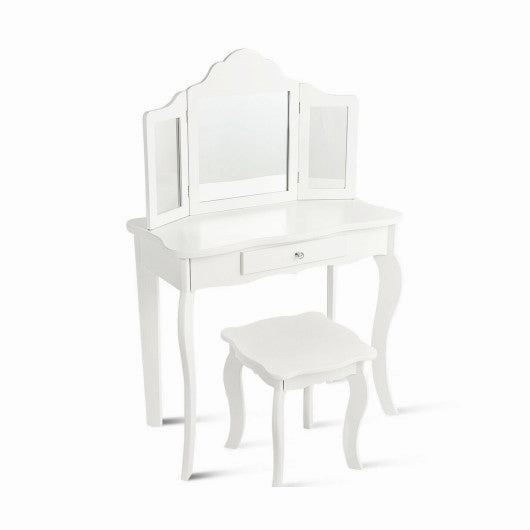 Kids Makeup Dressing Mirror Vanity Table Stool Set