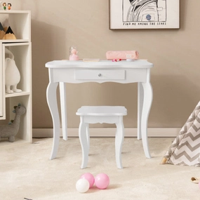 Kids Makeup Dressing Mirror Vanity Table Stool Set