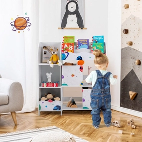 Kids Toy and Book Organizer Children Wooden Storage Cabinet With Storage Bins - Planet