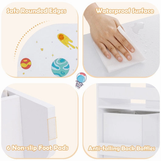 Kids Toy and Book Organizer Children Wooden Storage Cabinet With Storage Bins - Planet