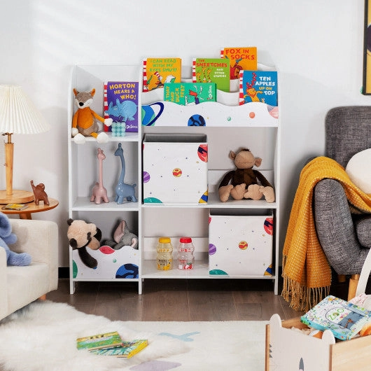 Kids Toy and Book Organizer Children Wooden Storage Cabinet With Storage Bins - Planet
