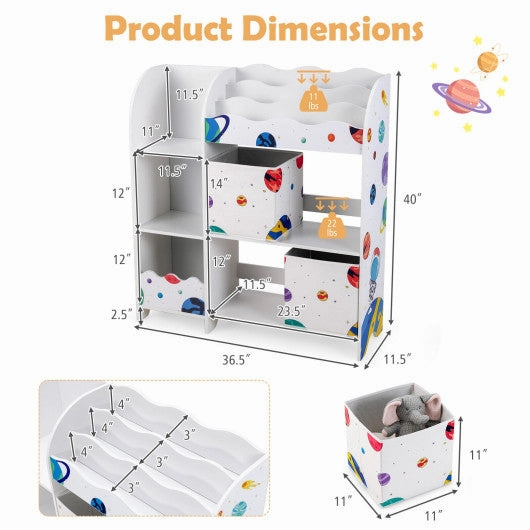 Kids Toy and Book Organizer Children Wooden Storage Cabinet With Storage Bins - Planet