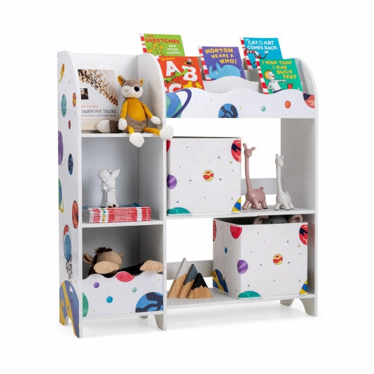 Kids Toy and Book Organizer Children Wooden Storage Cabinet With Storage Bins - Planet