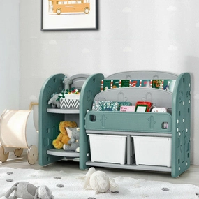 Kids Toy Storage Organizer With 2-Tier Bookshelf and Plastic Bins