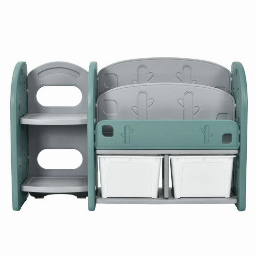 Kids Toy Storage Organizer With 2-Tier Bookshelf and Plastic Bins