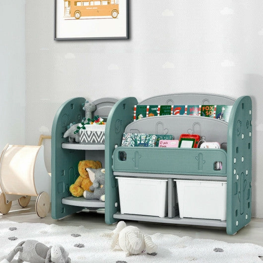 Kids Toy Storage Organizer With 2-Tier Bookshelf and Plastic Bins
