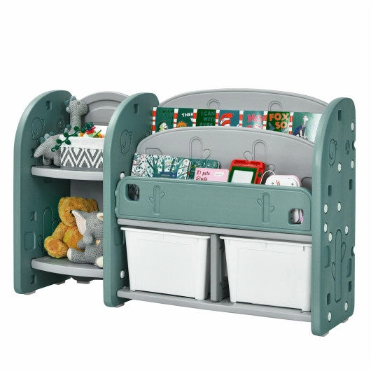 Kids Toy Storage Organizer With 2-Tier Bookshelf and Plastic Bins