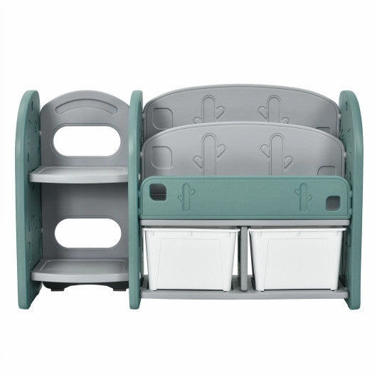 Kids Toy Storage Organizer With 2-Tier Bookshelf and Plastic Bins
