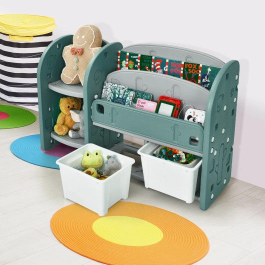 Kids Toy Storage Organizer With 2-Tier Bookshelf and Plastic Bins