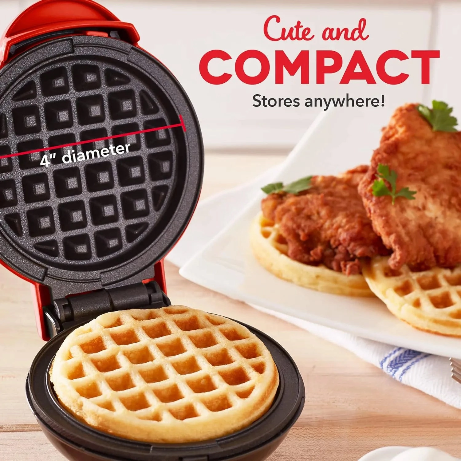 Mini Waffle Maker 2-Pack - Red