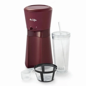 Mr. Coffee Iced Coffee Maker with Reusable Tumbler and Coffee Filter - Burgundy: Brews Iced Coffee, 22 Oz Capacity