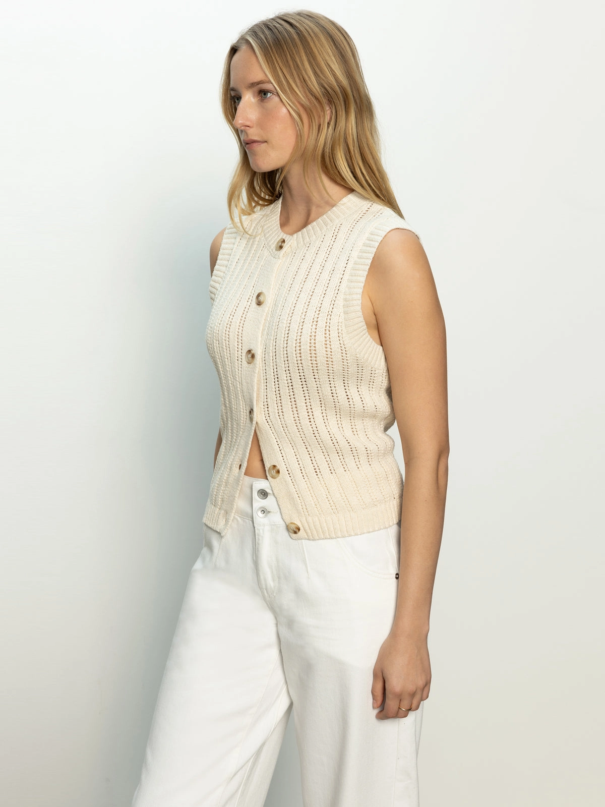 Pointelle Shell Sweater Eco Natural