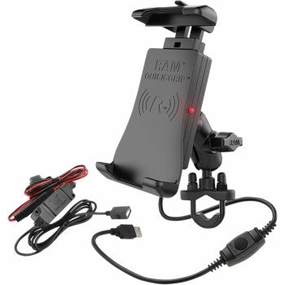 RAM Mounts Quick-Grip™ Waterproof Wireless Charging Handlebar Mount with U-Bolt and Hardwire Charger