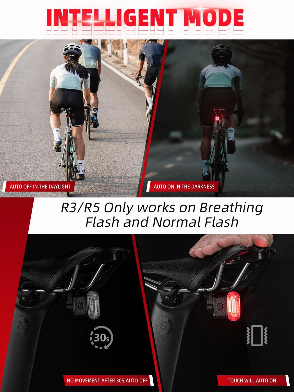 ROCKBROS R3/R5 Smart Bike Tail Light Brake Sensing IPX6 Waterproof USB-C Rechargeable