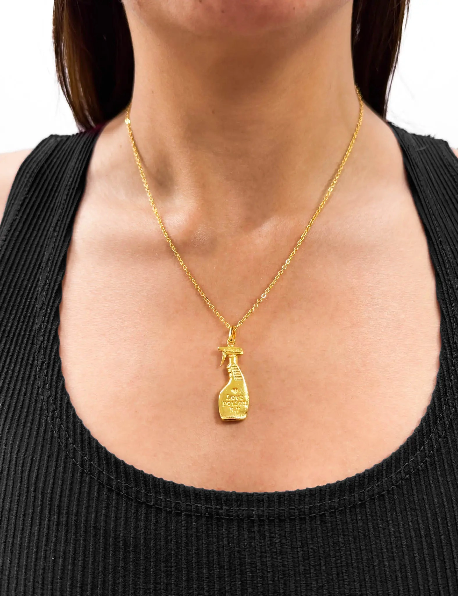 Spritz Love Potion #7 Pendant - Golden Spray Bottle Charm