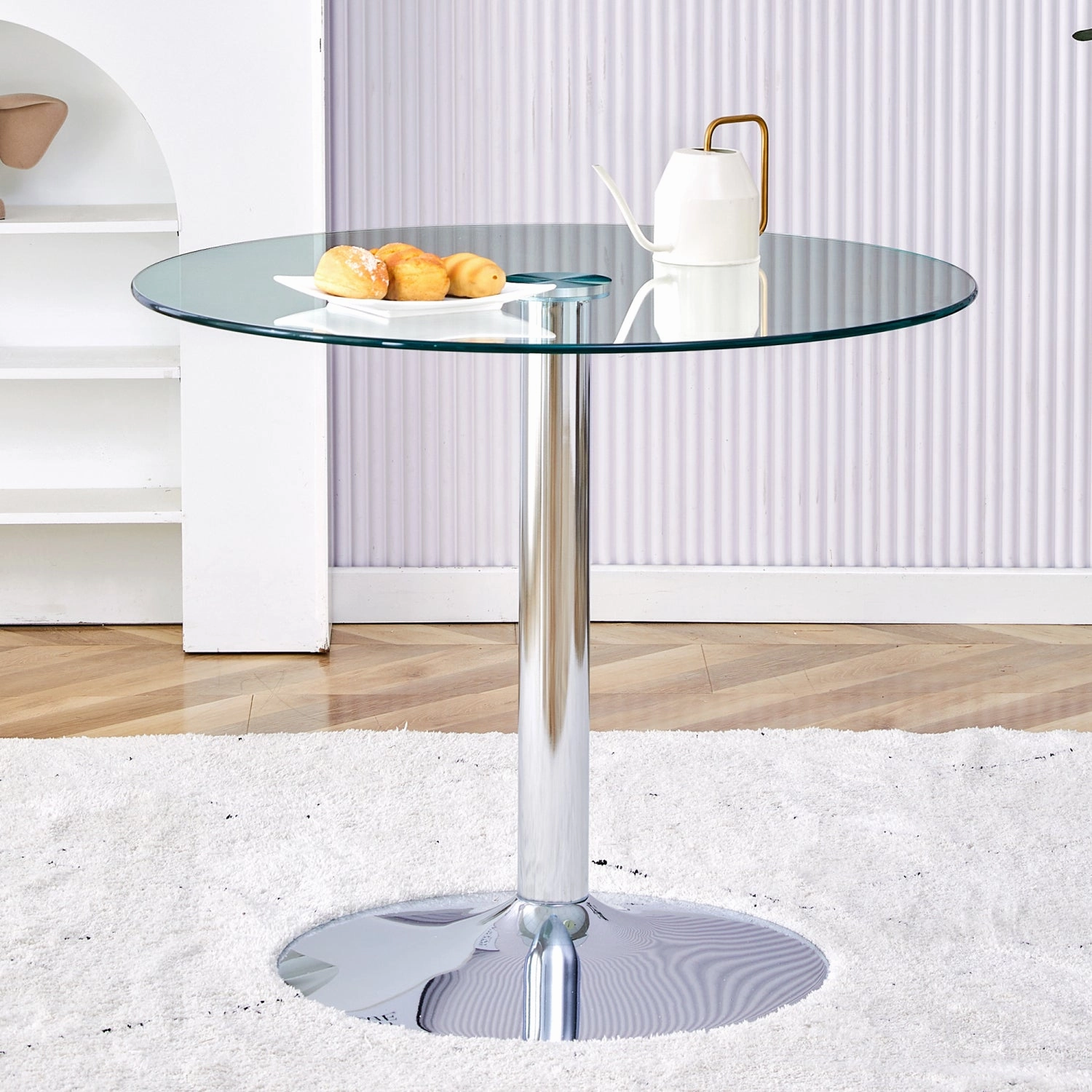 Streamdale 35" Glass Top Round Dining Table - Silver Legs