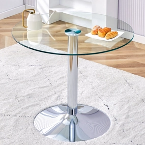 Streamdale 35" Glass Top Round Dining Table - Silver Legs