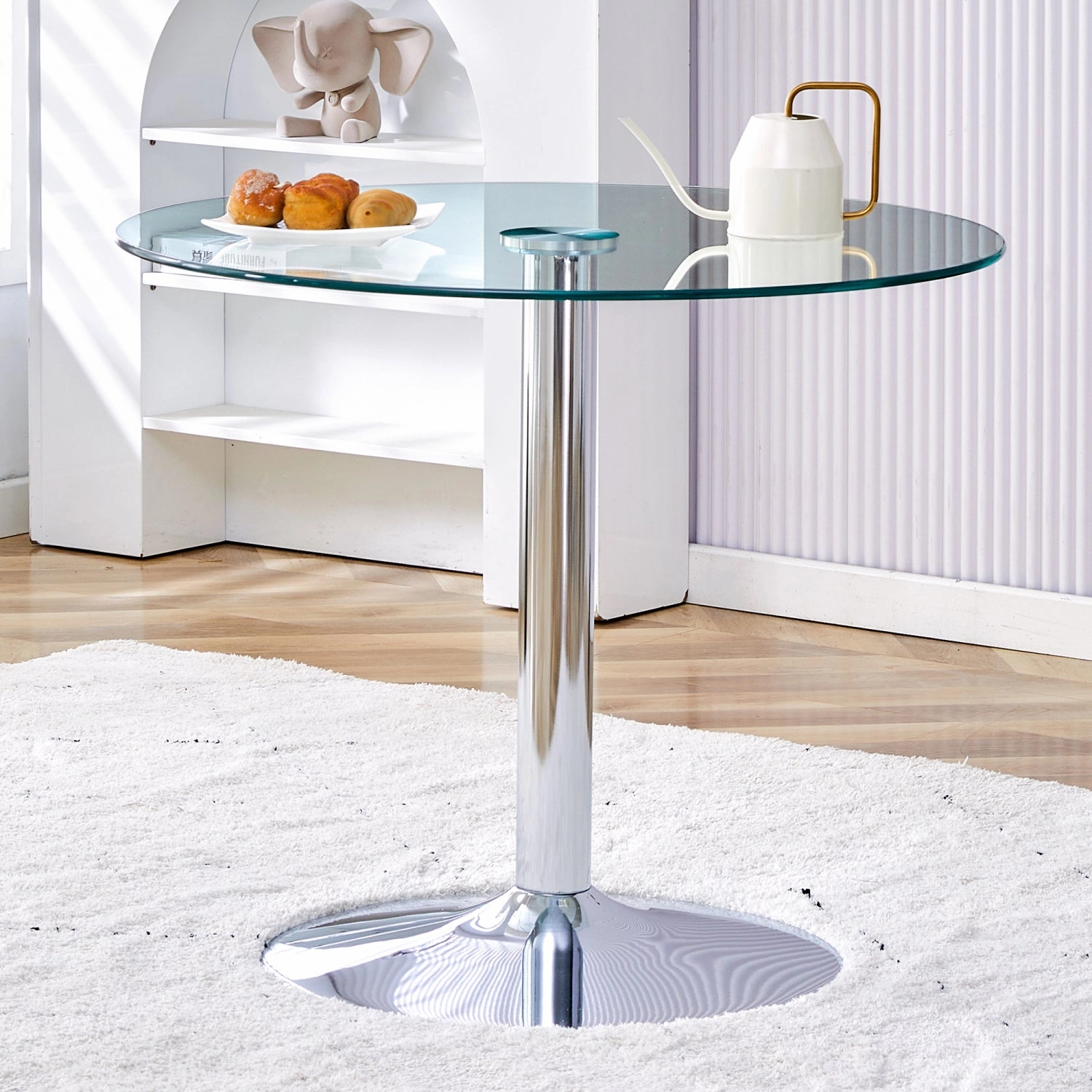 Streamdale 35" Glass Top Round Dining Table - Silver Legs