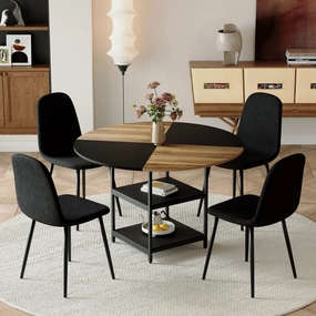 Streamdale 47" Round Dining Set: Table with Storage & 4 Black Chairs
