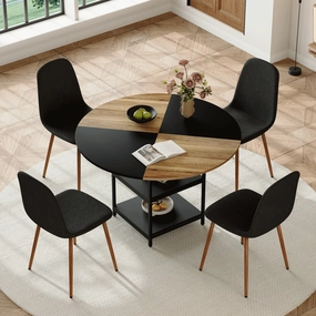 Streamdale 47" Round Dining Set: Table with Storage & 4 Linen Chairs