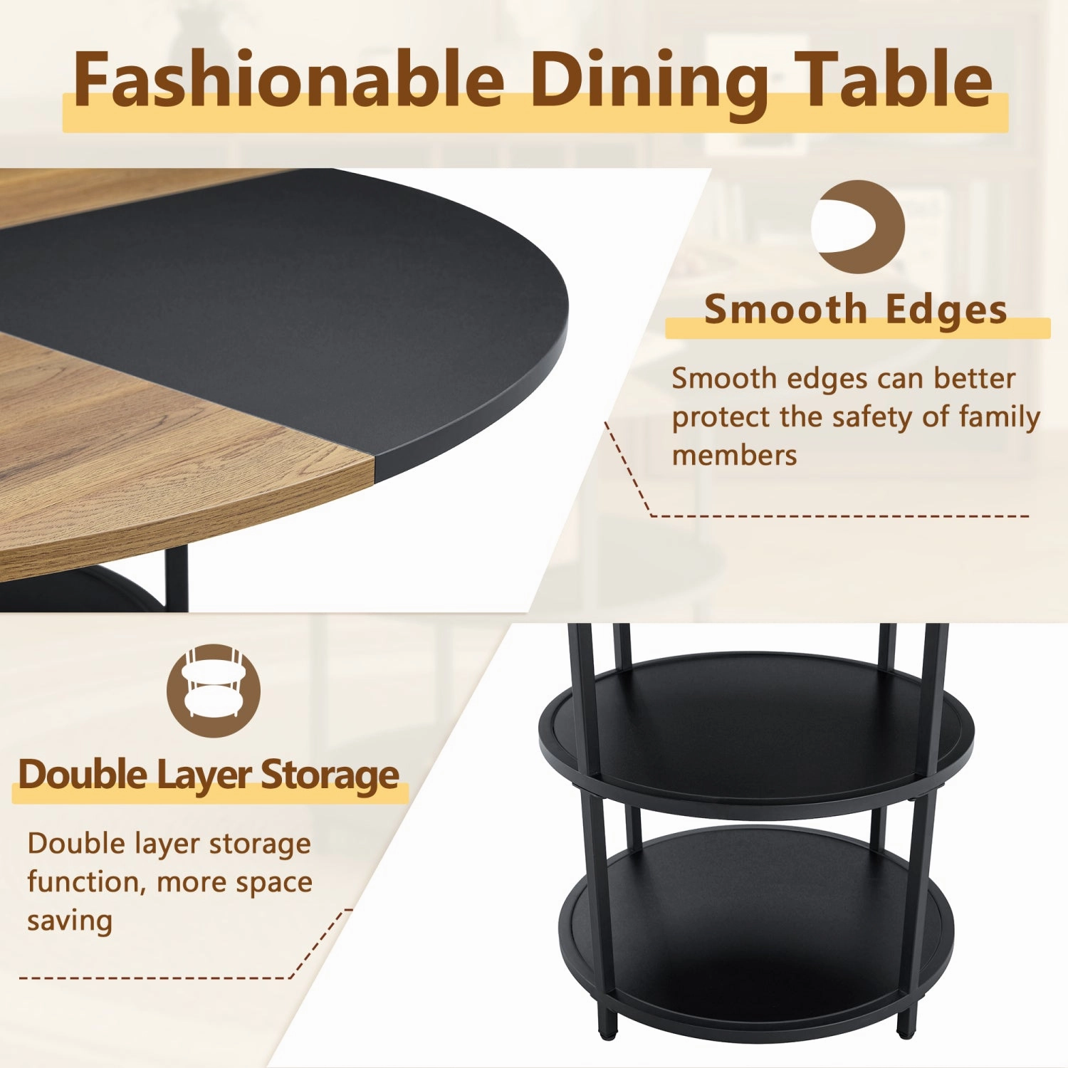 Streamdale 47" Round Dining Table Set with 4 Black Chairs
