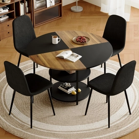 Streamdale 47" Round Dining Table Set with 4 Black Chairs
