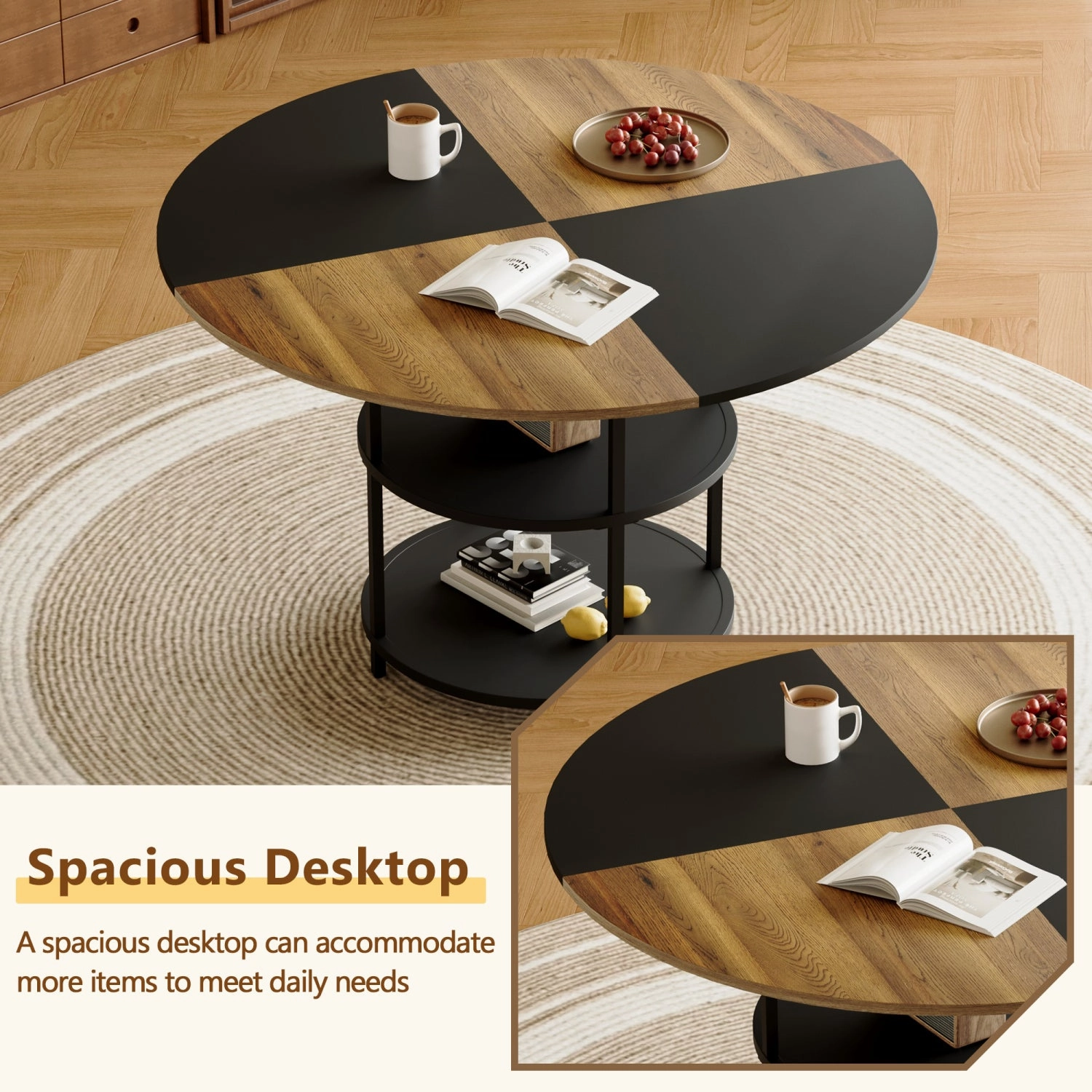Streamdale 47" Round Dining Table Set with 4 Black Chairs