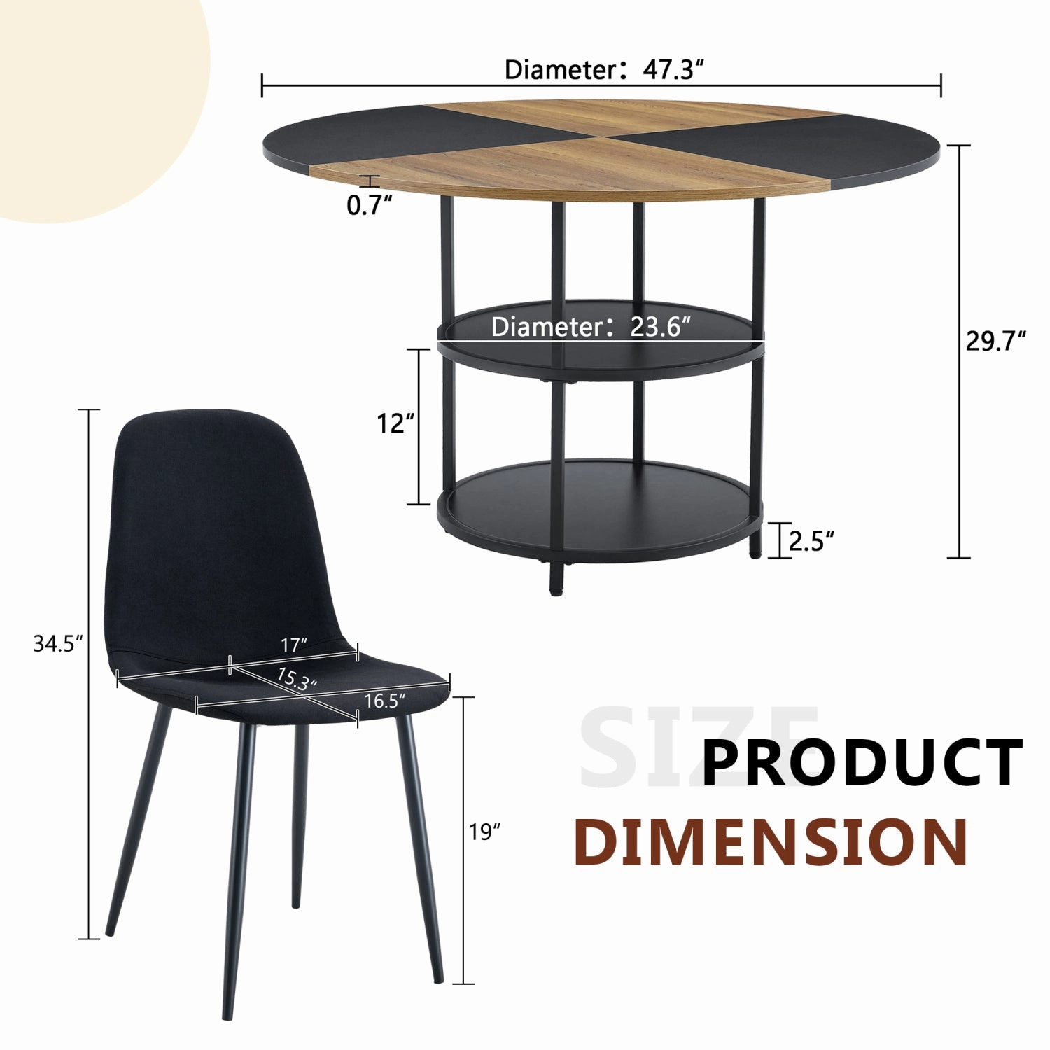 Streamdale 47" Round Dining Table Set with 4 Black Chairs