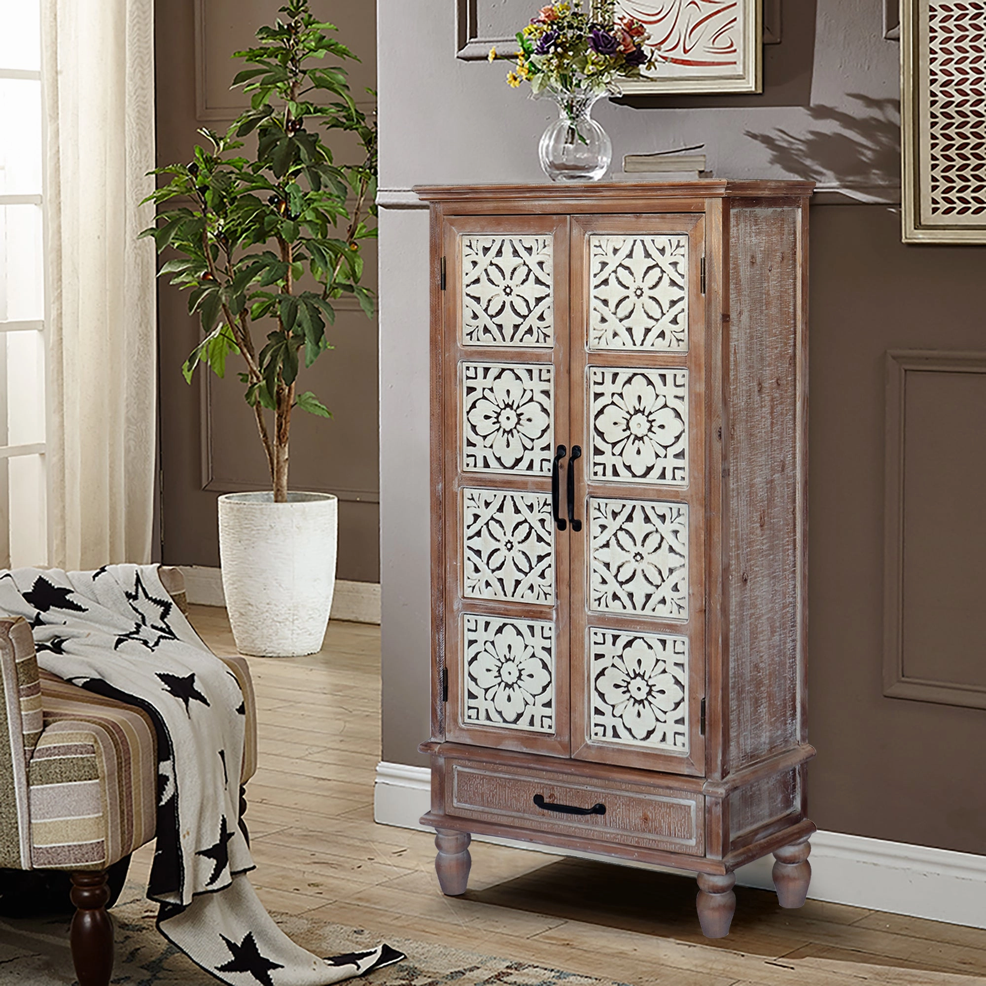 Streamdale 55" Rustic Wood Tower Cabinet with Storage