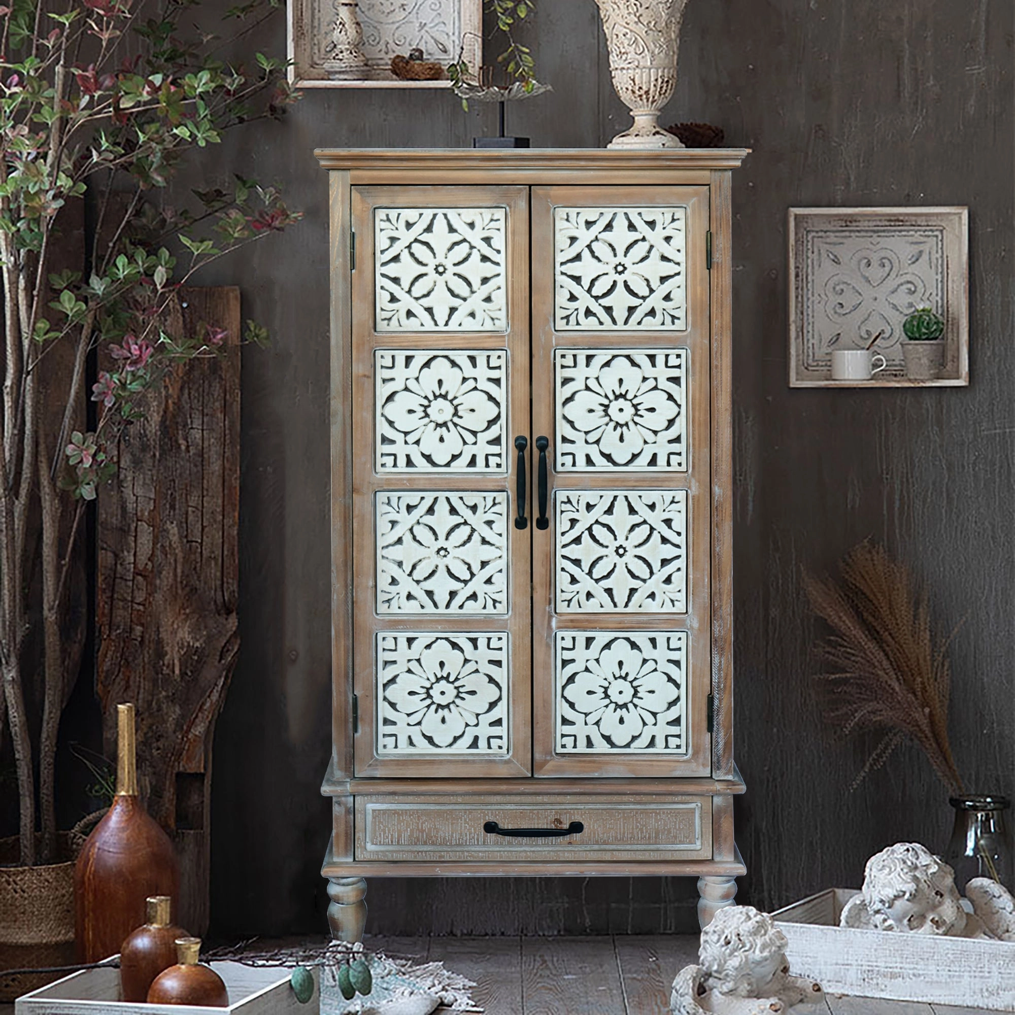 Streamdale 55" Rustic Wood Tower Cabinet with Storage